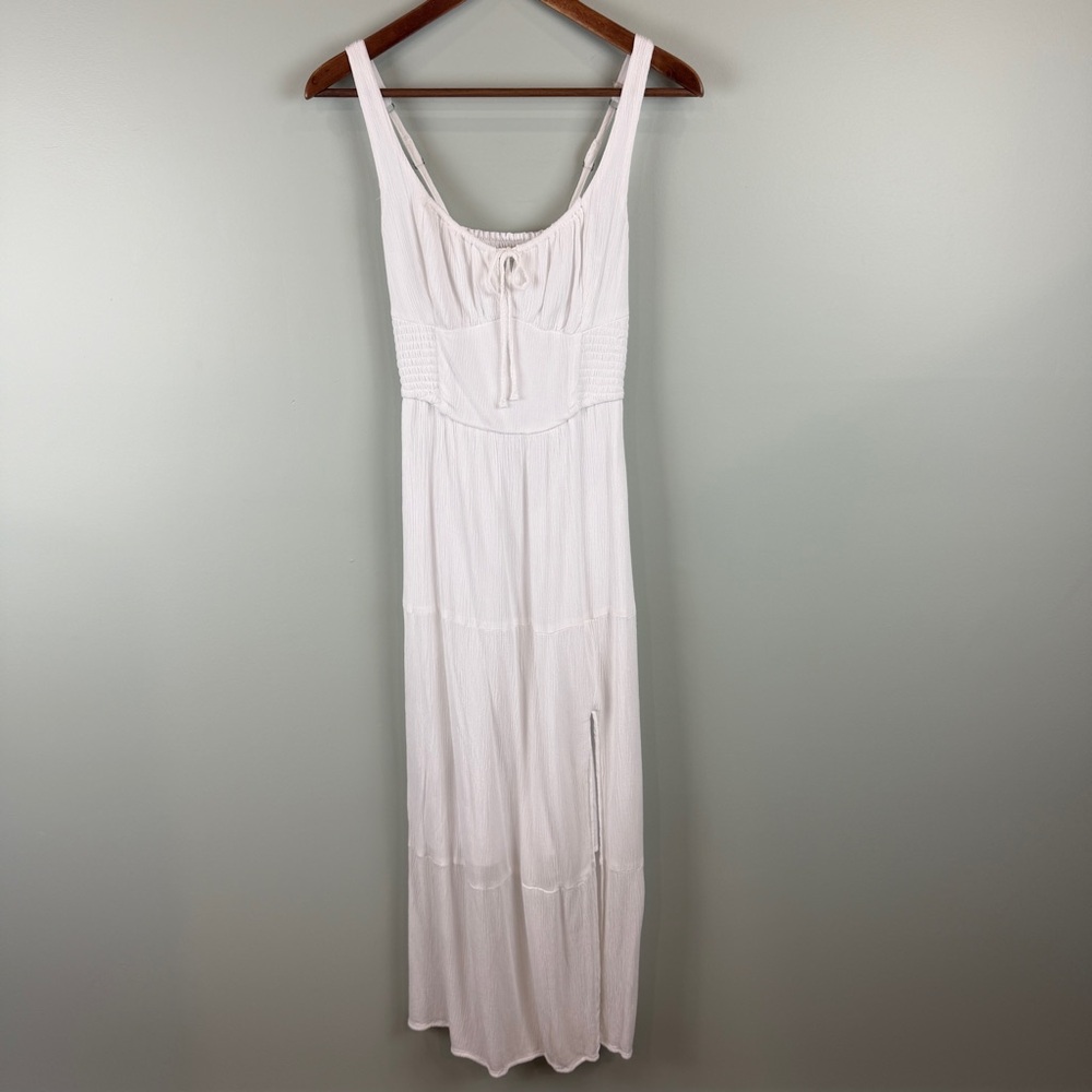 Hollister White Milkmaid Coquette Romantic Smock waist Maxi Dress with Slit XS - Picture 2 of 9